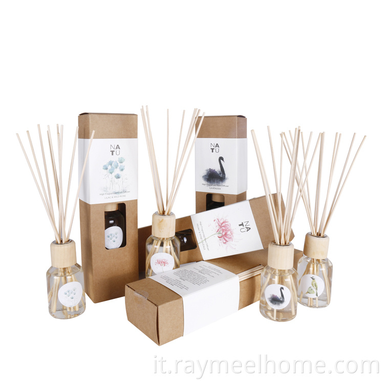 Aroma in vetro all'ingrosso ecologico aroma profumato di canna per olio essenziale Diffusori di fragranze con bastoncini di rattan